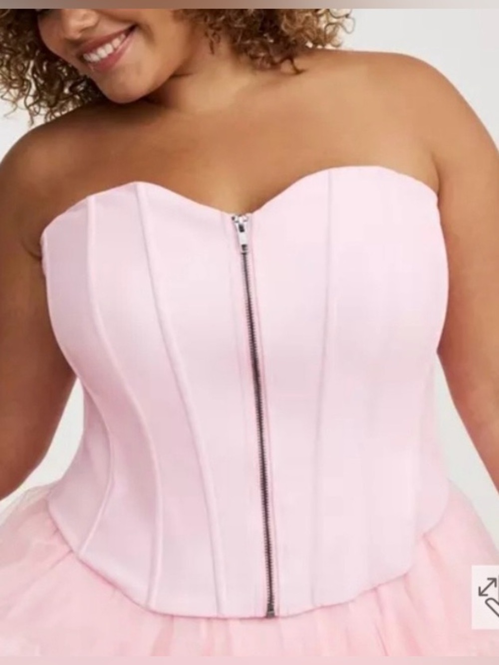 Womens strapless pink zip front corset top by Torrid. NWT